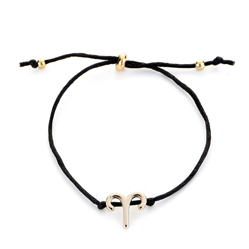 Pulsera de cordón negro ajustable de doce constelaciones al por mayor